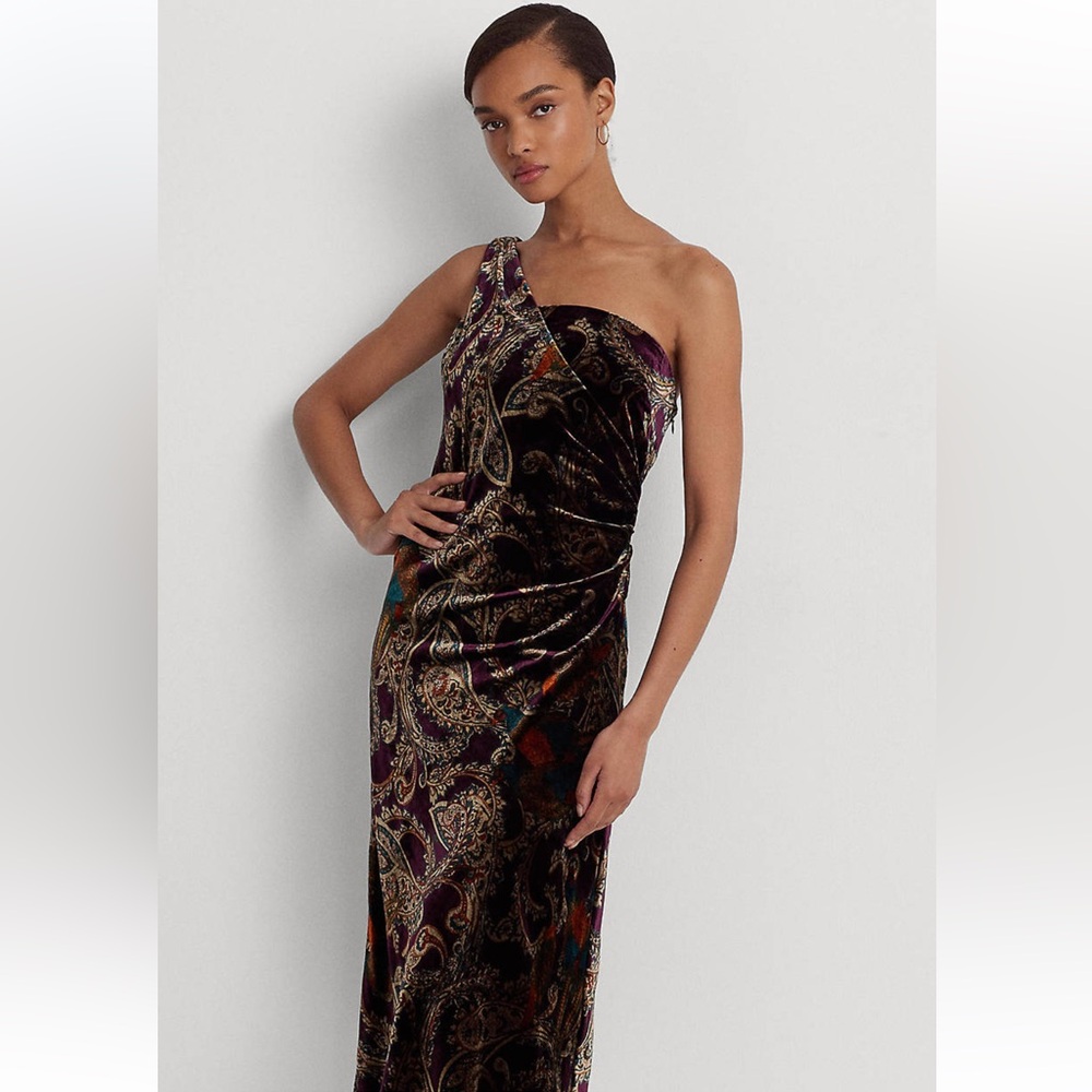 Ralph Lauren Velvet One-Shoulder Cocktail Dress